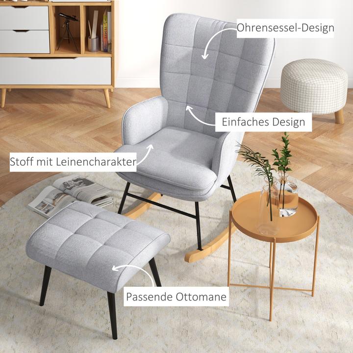 Produktbild Homcom Schaukelstuhl mit Hocker und hoher Rückenlehne