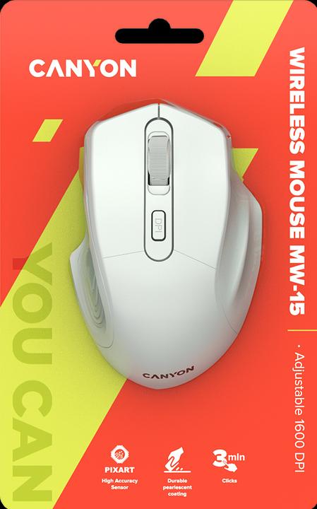 Image du produit Canyon Souris optique sans fil 2.4GHz 4 boutons, DPI 800/1200/1600, Pearl White, 115 * 77 * 38mm, 0.0 (Sans fil)