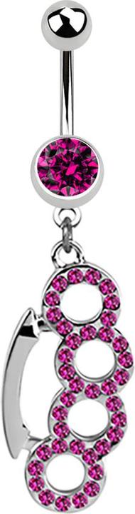 Star Piercing Banane silber mit Anhänger Schlagring fuchsia (Chirurgenstahl 316L, ohne Messing)