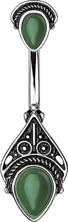Star Piercing Banane silber Vintage mit grünen Steinen (Chirurgenstahl 316L, Mineralisch, Messing)