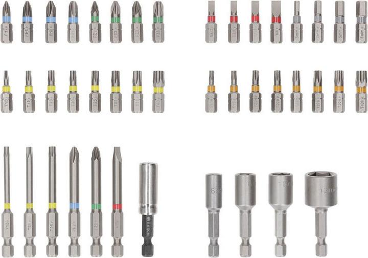 Produktbild Bosch Professional Bit Set Extra Hard (PH1 / PH2 / PH3 / PZ1 / PZ2 / PZ3 / HEX3 / HEX4 / HEX5 / HEX6 / T10 / T15 / T20 / T25 / T27 / T30 / T40 / SL3 / SL4 / SL5 / SL6 / TH10 / TH15 / TH20 / TH25 / TH27 / TH30 / TH40)