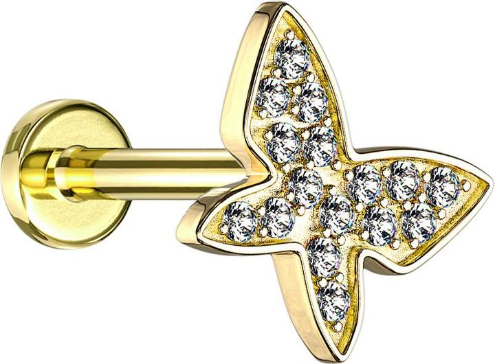 Produktbild Star Piercing Micro Labret Innengewinde 14k vergoldet Schmetterling mit Kristallen (Messing, Chirurgenstahl 316L)