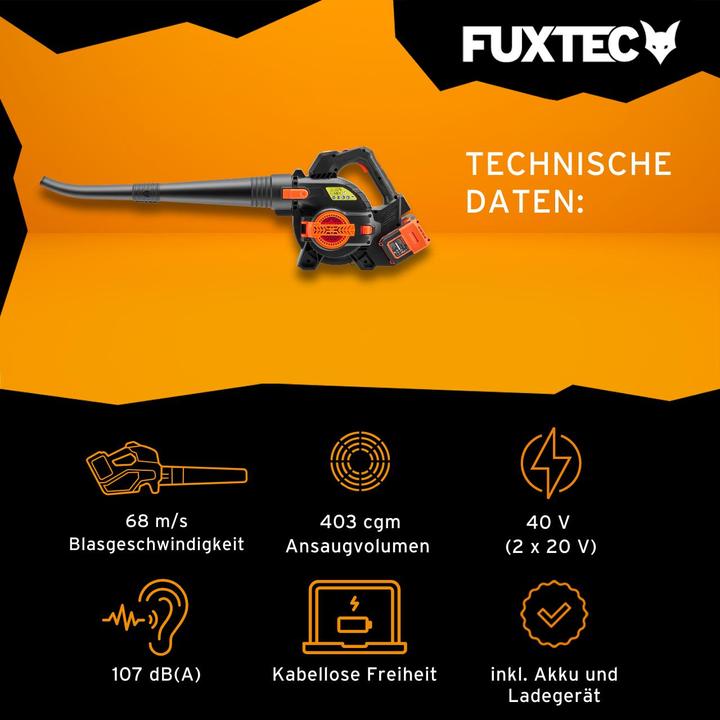 Produktbild Fuxtec 40 Volt 2in1 Akku-Laubbläser/-sauger Set FX-E2LBS-SET (Akkubetrieb, Laubsauger-& bläser)