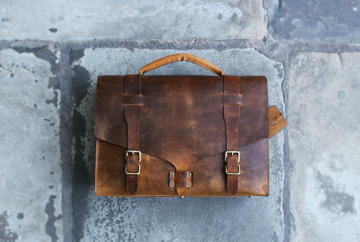 Produktbild Only-Bags.Store Handgemachte echte Top Grain Leder Aktentasche, Laptop-Tasche, Messenger, Business Travel Vintage (15")