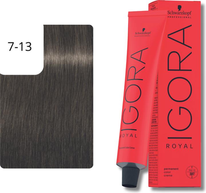 Actual product image Schwarzkopf Professional Schwarzkopf Igoral Royal Cools 7-13 Medium Blonde Cendré Matt 60ml (7-13 Medium Blonde Cendré Matt)