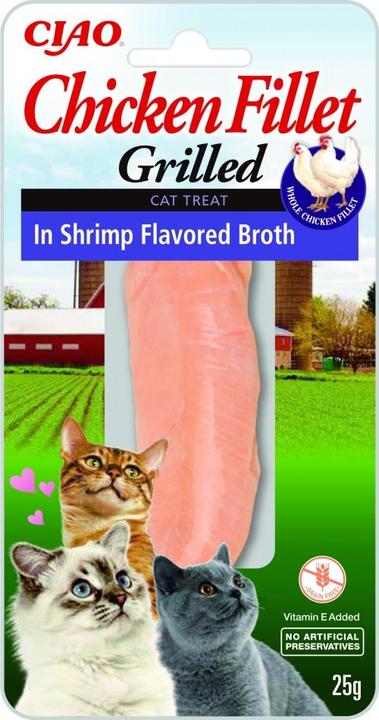 Image du produit Inaba Grilled Chicken Extra tender filet in shrimp flavored broth - Traiter le chat - 25 g (Adulte, 1 pcs, 25 g)