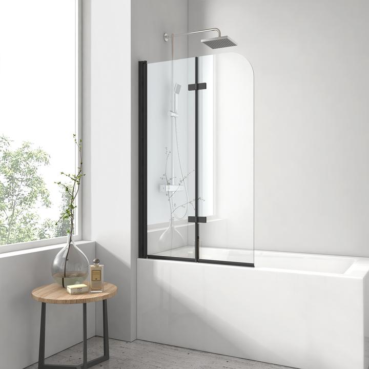 Image du produit Emke Paroi de Douche pour Baignoire 100x140cm, Verre Pliable 2 Panneaux, Facile à Nettoyer, Noir (100 cm, 100 cm, 140 cm)