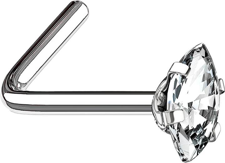 Star Piercing Nasenstecker gewinkelt silber Oval Kristall silber gefasst (ohne Messing, Chirurgenstahl 316L)