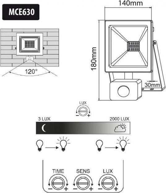 Produktbild Maclean MCE630 NW LED-Strahler mit Bewegungssensor, schlanke 30 W, 2400 lm, neutralweiß (4000 K), IP44, MCE6 (2400 lm, IP44)