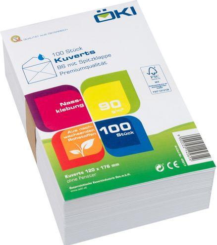Image du produit ÖKI Enveloppes DIN B6 sans fenêtre blanches autocollantes 100 pcs. (B6, 100 x)