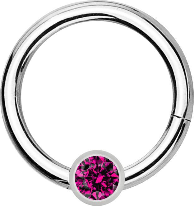 Image du produit Star Piercing Micro anneau segment pliable argent avec boule cristal fuchsia (sans laiton, Acier chirurgical 316L)