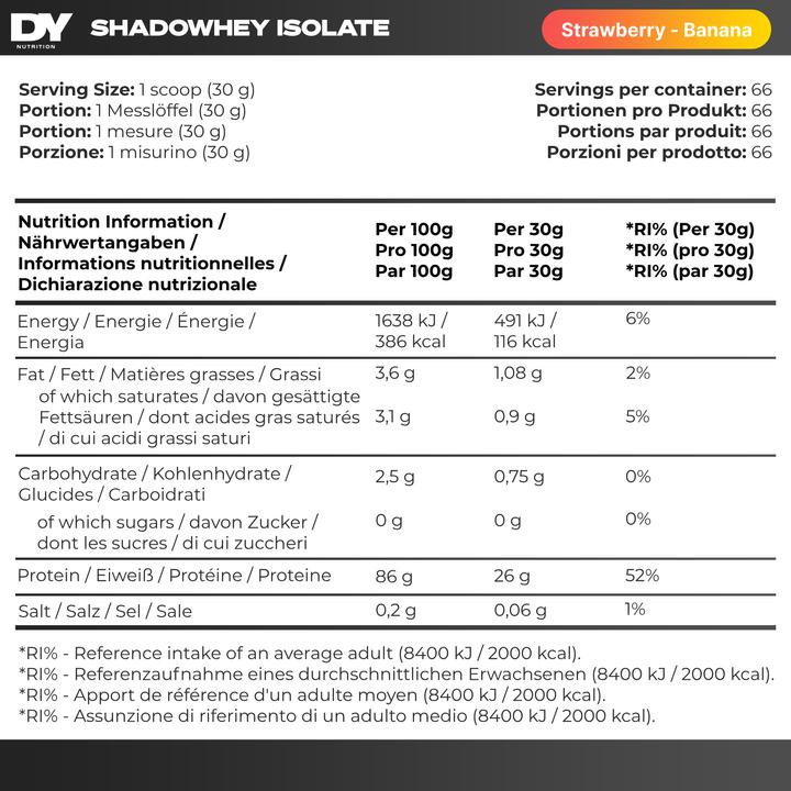 Nutritional values and ingredients DY Nutrition Shadowhey Isolate (Strawberry Banana, 1 pcs., 2400 g)