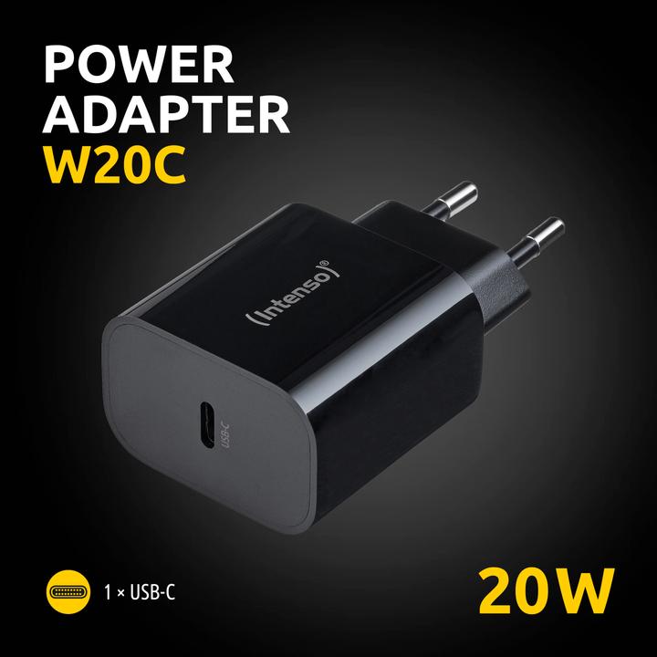 Image du produit Intenso Power Adapter W20C, 20W, USB-C Anschluss, für iPhone, Samsung Galaxy, iPad und mehr, schwarz (20 W)