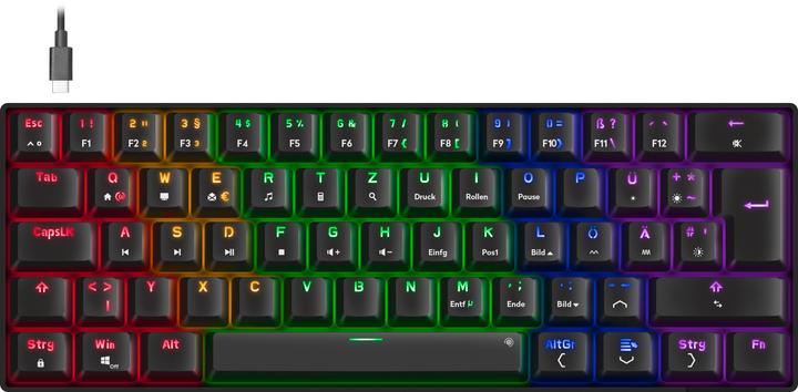 Actual product image Speedlink ATMOS RGB Rainbow Mechanical 60% Gaming Keyboard with brown switches, black - DE layout (DE, Wireless, Cable)