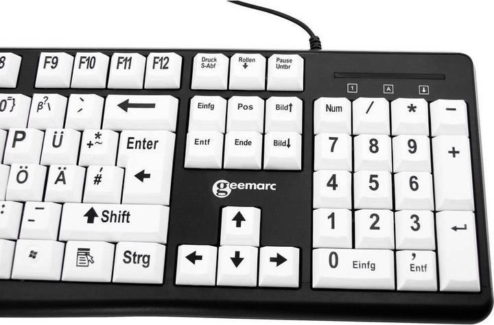 Immagine prodotto Geemarc Tastiera KBSV3 USB tedesca, QWERTZ bianco, nero Tasti extra-large, tasti multimediali, connettore (DE)