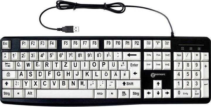 Immagine prodotto Geemarc Tastiera KBSV3 USB tedesca, QWERTZ bianco, nero Tasti extra-large, tasti multimediali, connettore (DE)