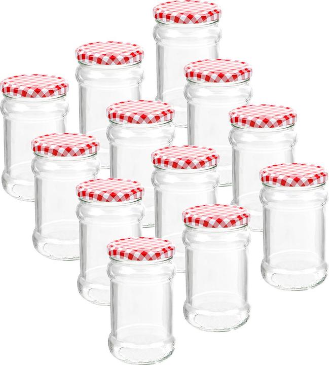 Casativo 12er-Set Einmachgläser mit Schraubdeckel im Karo-Muster, je 315 ml (12 Stk., 0.32 l)