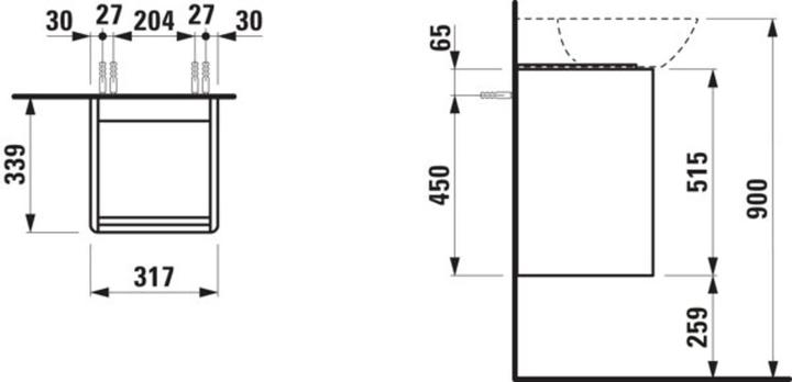 Actual product image Laufen Base for Ino vanity unit, 1 door, hinge right, handle strip aluminum black, for WT H810302, H