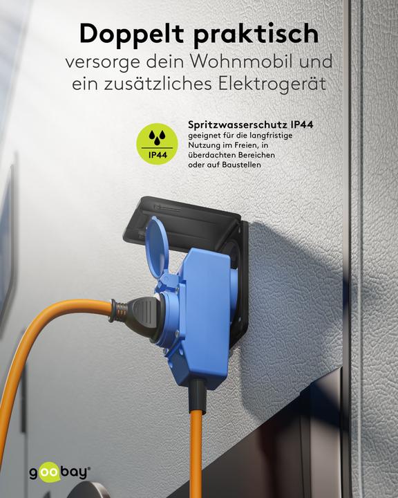 Produktbild Goobay CEE-Adapterleitung, CEE-Stecker auf 90° CEE-Kupplung und Schutzkontakt-Kupplung, 5 m (5 m, CEE 7/3)