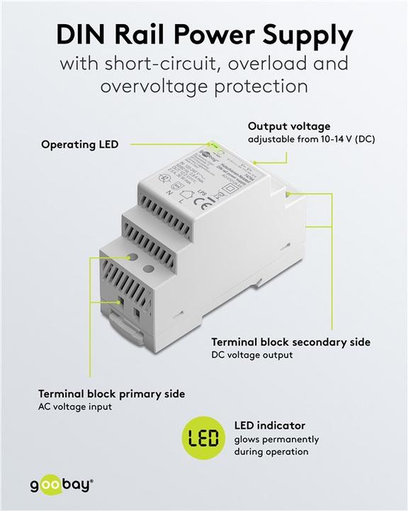 Produktbild Goobay Hutschienen-Netzteil DIN-Rail 12 V DC, 2,5 A, 30 W