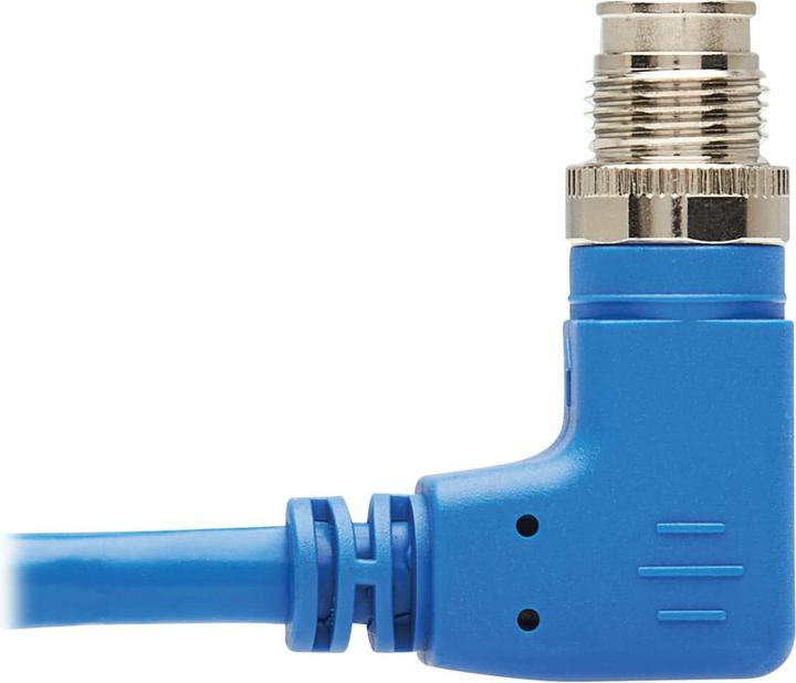 Actual product image Eaton M12 X-Code Cat6 1G UTP CMR-LP Ethernet Cable Right-Angle M/M IP68 PoE Blue 5m 16.4 f (UTP, CAT6, 5 m)