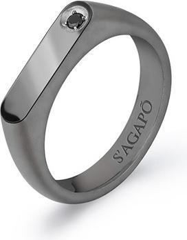 Sagapo S'Agapo Men's Steel Ring With Black Zircon Tag Me Too Stg34 (67)