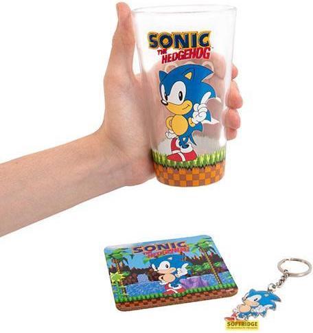 Fizz Creations Sonic the Hedgehog Set mit Tasse, Untersetzer und Schlüsselanhänge (250 ml, 1 x)