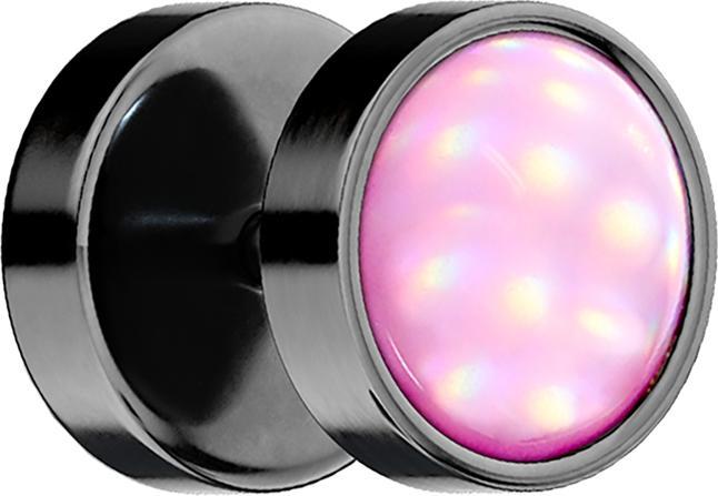 Star Piercing Fake Plug schwarz mit Opalite pink (ohne Messing, Chirurgenstahl 316L)