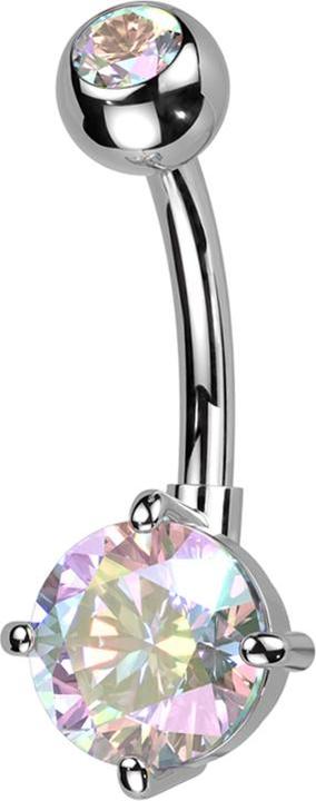 Star Piercing Banane silber mit Kugel silber Kristall multicolor und grossem runden Kristall multicolor (Messing, Titan G23)