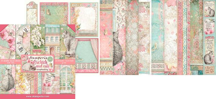 Produktbild Stamperia Scrapbook-Block "Katze und Orchidee", 10 Bogen, 30,5x30,5cm (190 g/m², 10 x)