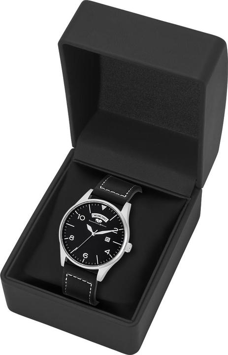 Produktbild Herren Quarzuhr Vintage Echtleder schwarz - 16418 (Chronograph, 42.90 mm)