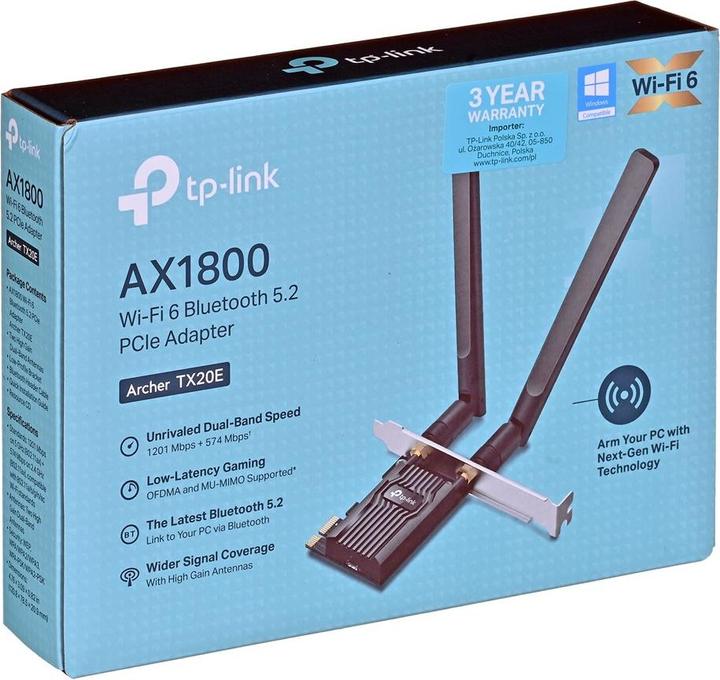 Produktbild TP-Link Archer TX20E Wi-Fi 6 PCIe-Adapter AX1800 Bluetooth 5.2 (Mini PCI Express)