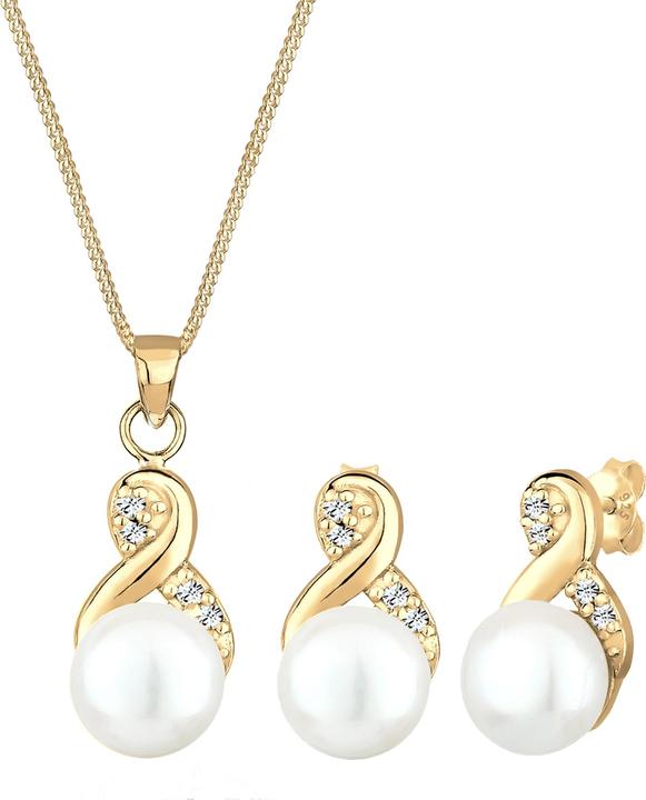 Elli Infinity, Perle, Perlenkette, Perlenohrstecker (925 Sterling Silber, Glaskristall, Süsswasserzuchtperlen)