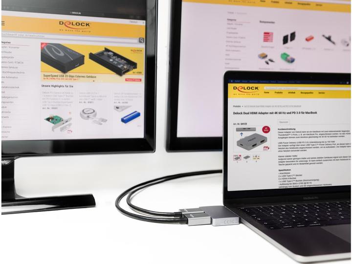 Actual product image Delock Dual HDMI Adapter with 4K 60 Hz and PD 3.0 for MacBook (USB-C, 2 Ports)