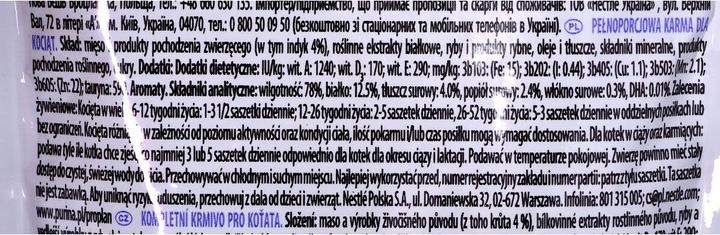 Nährwerte und Zutaten Purina Karma Pro Plan KITTEN Indyk 85G (Welpe + Kitten, 1 Stk., 85 g)