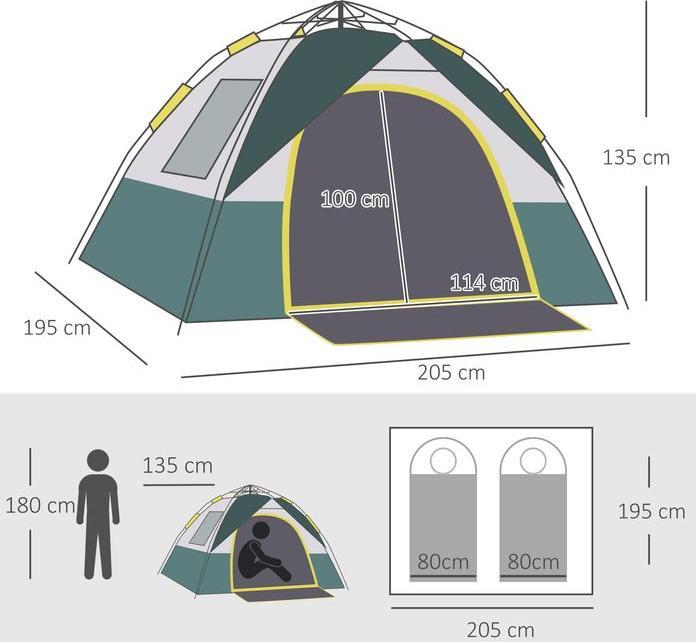 Produktbild Swisshandel24 Zelt für 3 Personen, Campingzelt mit Heringen, Kuppelzelt, Polyester, Grün, 205 x 195 x 135 cm (Kuppelzelt, 3.20 kg, 3 Personen)