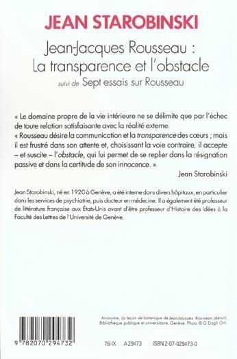 Produktbild Jean-Jacques Rousseau : la transparence et l'obstacle (Französisch, Starobinski Jean, 1989)