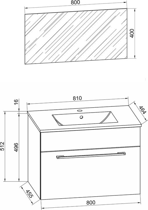 Immagine prodotto VCM Lavabo 3 pezzi Lavabo Badinos 1 cassetto specchio