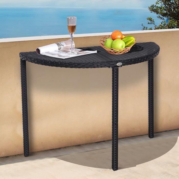 Produktbild Swisshandel24 Balkontisch Halbrunder Garten Beistelltisch aus Polyrattan und Metall, Schwarz, 100x50x74cm