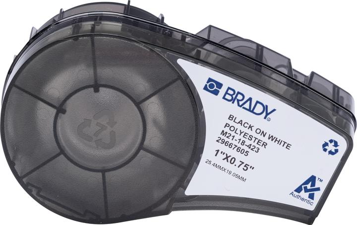 Actual product image Brady M210 and M211 glossy white polyester labels for labelling parts and components