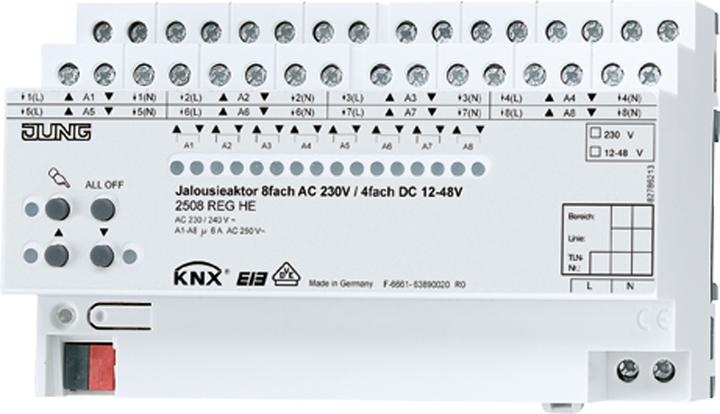Immagine prodotto JUNG Attuatore cieco KNX REG 8f 6A a comando manuale 2508REGHE (Attuatore per otturatore)
