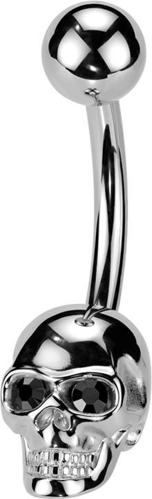 Star Piercing Banane silber mit Kugel silber und Totenkopf Kristalle schwarz (ohne Messing, Chirurgenstahl 316L)