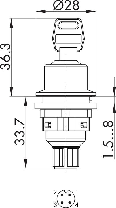 Actual product image Schlegel SSSA18OI C008 SSSA18OI C008 - Key switch latching with M12 connection 4-pin