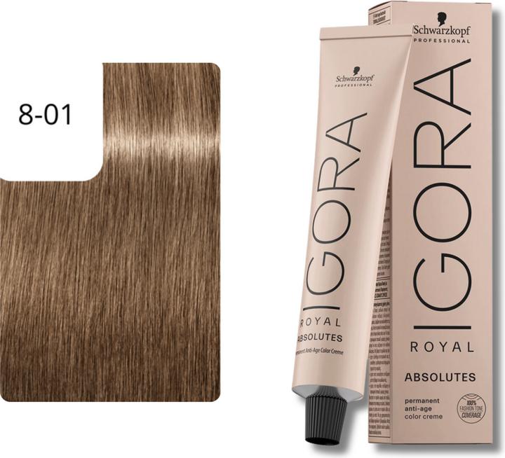 Immagine prodotto Schwarzkopf Professional Igora Royal Absolutes Age Blend 8-01 Biondo chiaro naturale Cendré. (8-01 Biondo chiaro naturale Cendré)