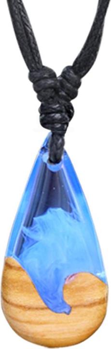 Star Piercing Halskette schwarz Anhänger Tropfen Welle Epoxy blau aus Olivenholz (Organisch, ohne Messing)