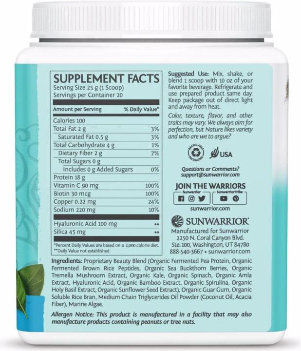 Nährwerte und Zutaten Sunwarrior Collagen Building Protein Peptides Natural (1 Stück, Pulver, 500 g)