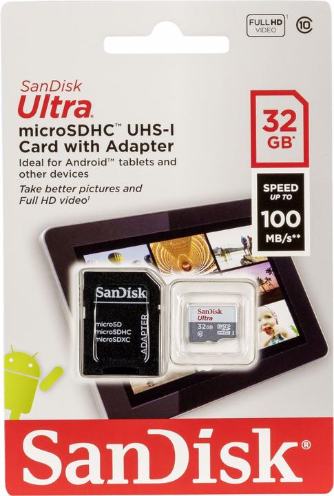 Actual product image SanDisk Ultra Lite microSDHC Ad. 32GB 100MB/s (32 GB, microSDHC, U1, UHS-I)