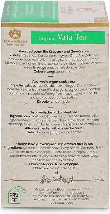 Nährwerte und Zutaten Maharishi Ayurveda Vata Tee, Bio (22.50 g)