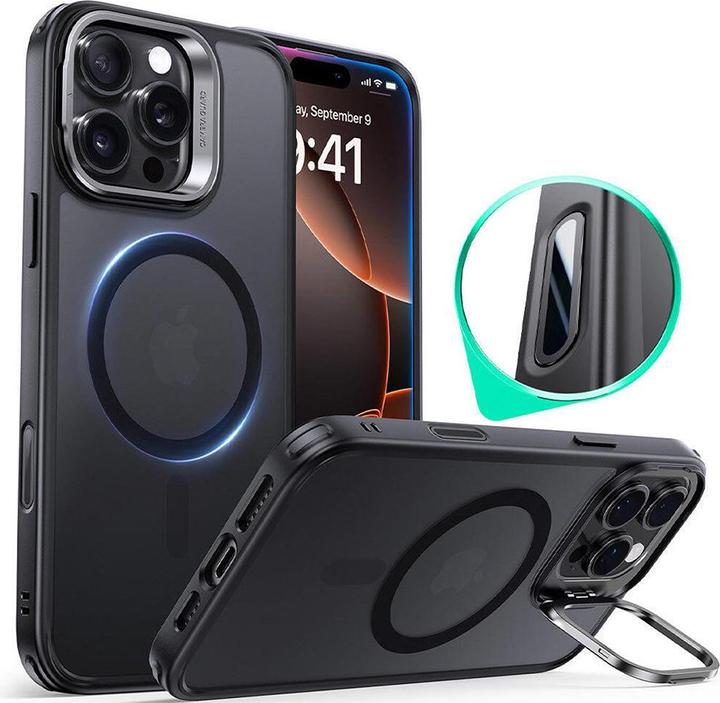 ESR - Classic Hybrid HaloLock Kickstand - iPhone 16 Pro - Frosted Black (Apple iPhone 16 Pro)