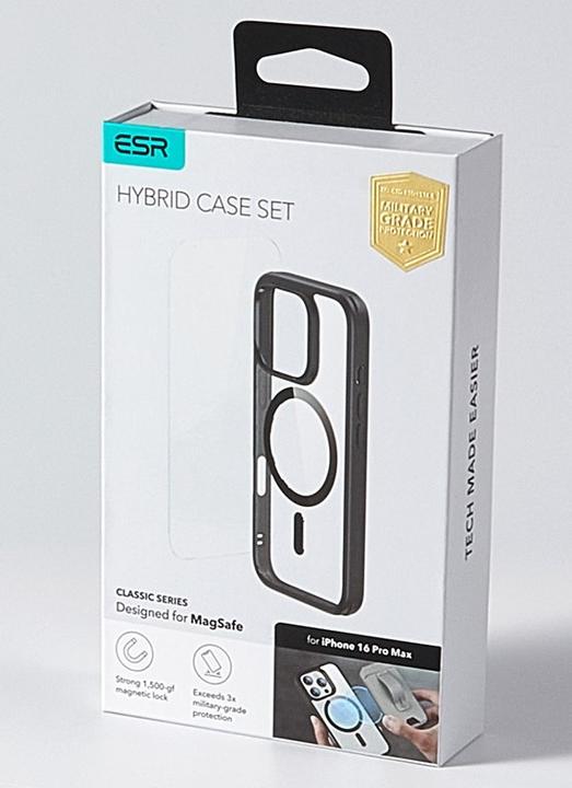 Image du produit ESR Classic Hybrid Halolock MagSafe Case + verre trempé pour iPhone 16 Pro Max - Clear with Black F (Apple iPhone 16 Pro Max)